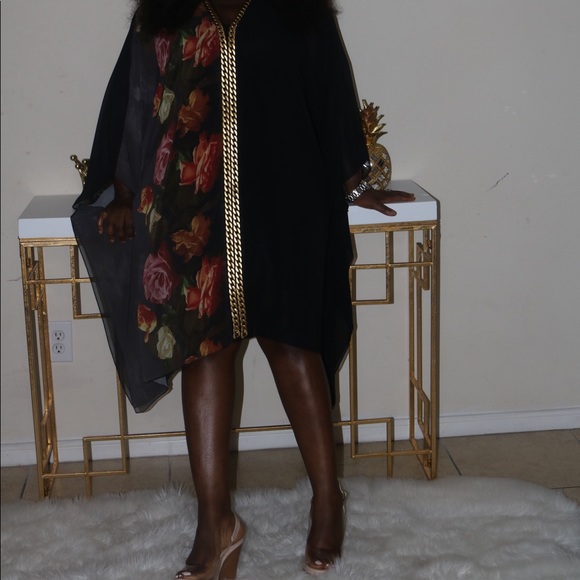 floral Batwing gold chain link detail Dress - Picture 5 of 7